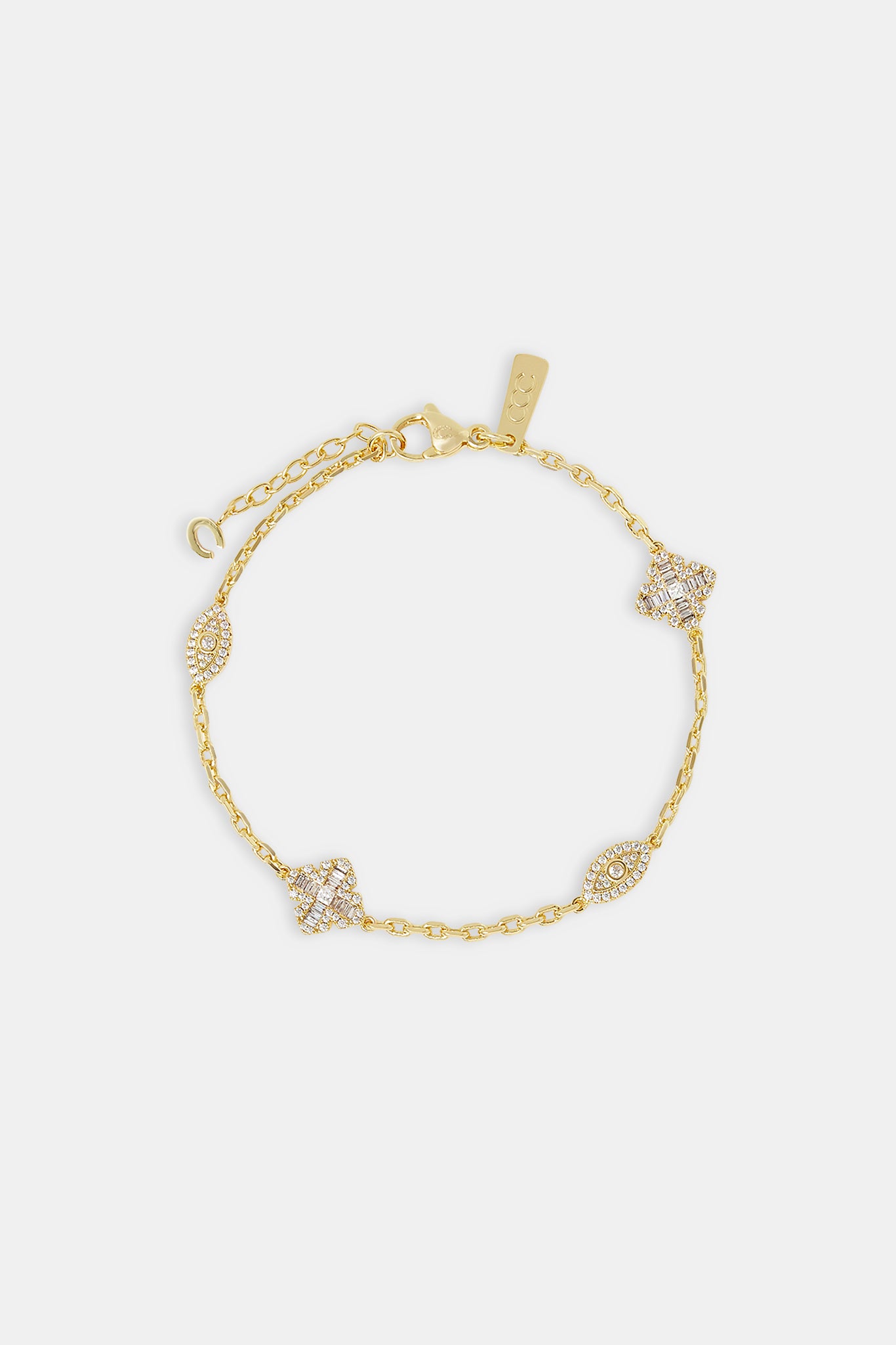 Iced Evil Eye & Cross Rolo Bracelet - 6mm - Gold